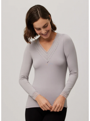 Camiseta térmica manga larga cuello pico gris