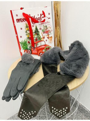 Conjunto cuello + guantes gris