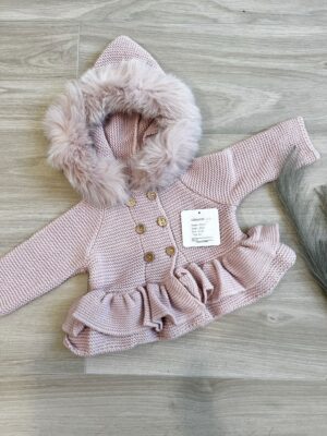 Abrigo punto pelo volante botones rosa