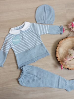 Conjunto rayado bolsillo cielo y blanco