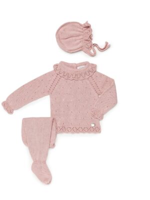 Conjunto tres piezas todo calado volante maquillaje