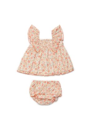 Conjunto braga tela flores rosa empolvado