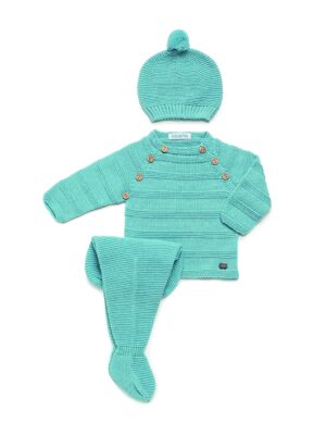 Conjunto tres piezas rayado lines botones azul nube