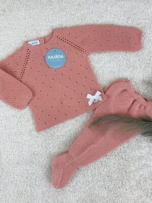 Conjunto dos piezas lin calado lazo salmón