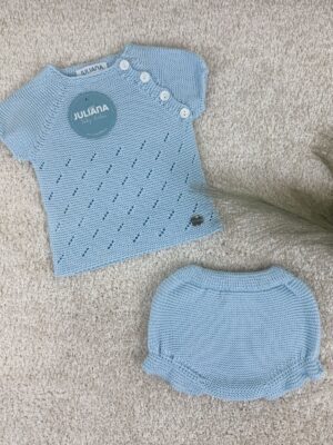 Conjunto braga punto calado celeste