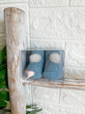 Bota lin pom pom azul nube