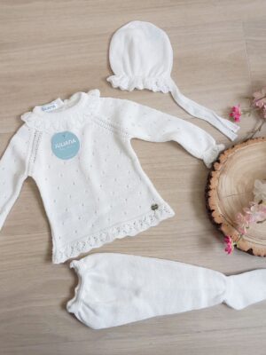 Conjunto todo calado volante blanco