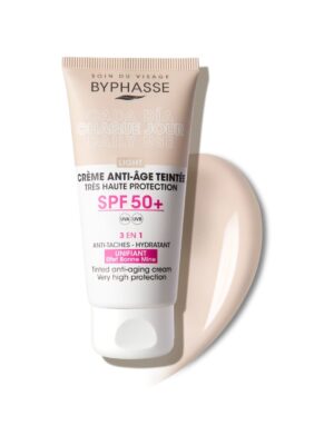 Crema facial antiedad con color tono claro spf50