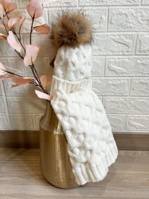 Conjunto gorro ochos marfil + cuello