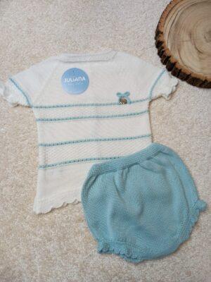 Conjunto braga punto recogidas blanco y verde agua