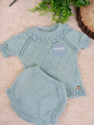 Conjunto braga punto todo calado verde agua