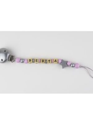 Cadenita de madera personalizada estrella plata rosa