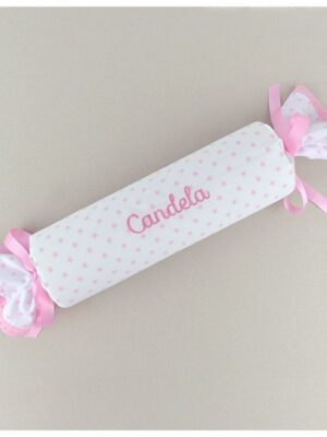 Cojin antivuelvo caramelo estrellas rosa personalizado