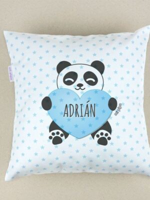 Cojín cuadrado piqué panda azul