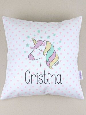 Cojin unicornio cuadrado piqué personalizado
