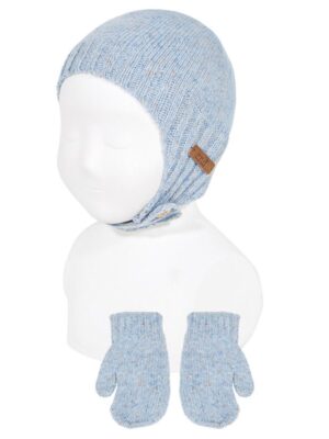 Gorro y manoplas jaspeadas 429 azul claro