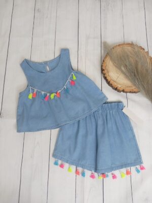 Conjunto denim flecos