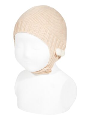 Conjunto gorro y manoplas con borlas 674 nude