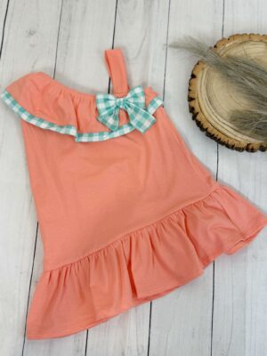 Vestido asimétrico coral vichy verde