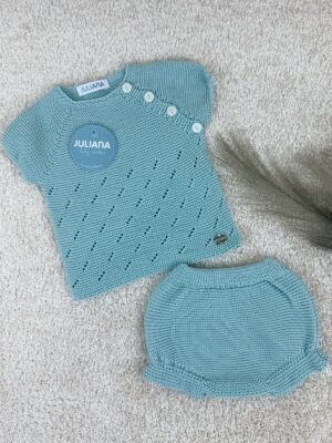 Conjunto braga punto calado verde agua