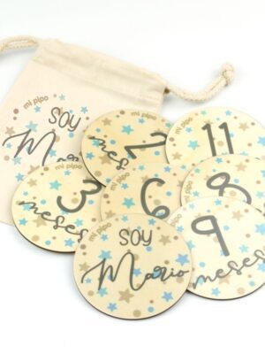 Cumplemeses bebé estrellas azul personalizado