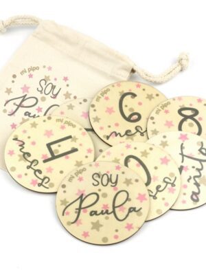 Cumplemeses bebé estrellas rosa personalizado