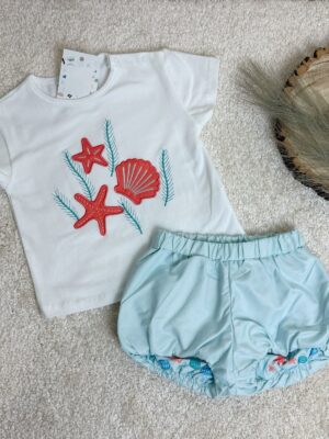 Conjunto bombacho estrella mar coral y azul
