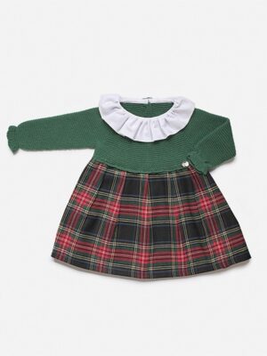 Vestido cuerpo punto tela cuadros verde