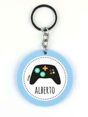 Llavero Metacrilato Redondo Consola Azul Personalizado