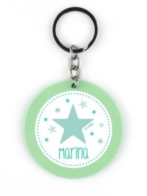 Llavero Metacrilato Redondo Estrella Menta Personalizado