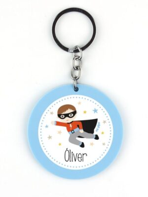 Llavero Metacrilato Redondo Superhéroe Azul Personalizado