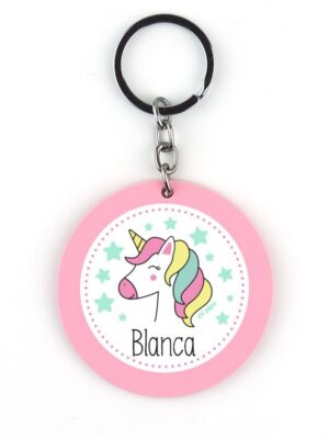 Llavero Metacrilato Redondo Unicornio Rosa Personalizado