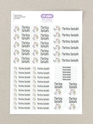 Pack 46 etiquetas objetos unicornio (varios colores y dibujos)
