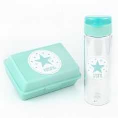 Pack Botella 600ml + Cajita Porta Alimentos Estrella Menta personalizadas