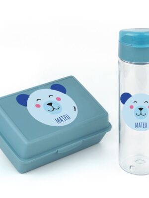 Pack botella 600ml + cajita porta alimentos osito azul