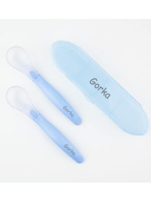 Set 2 cucharas silicona  con estuche personalizados azul + 4M