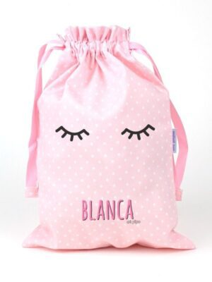 Saquito pestañas rosa personalizado