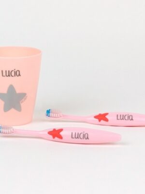 Set 2 cepillos + vasito rosa