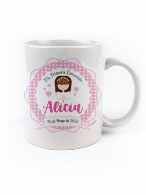 Taza cerámica comunión rosa personalizada