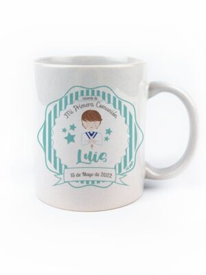Taza cerámica comunión verde niño