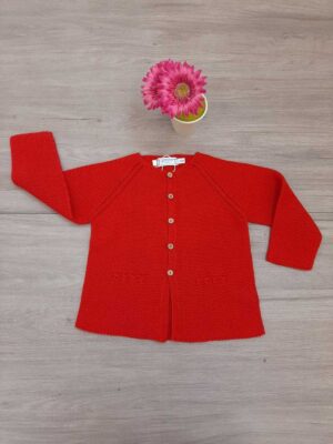 Chaqueta larga básica roja efecto bolsillos