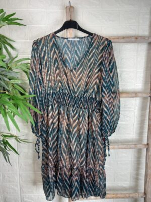 Vestido estampado en tierra y verde botella