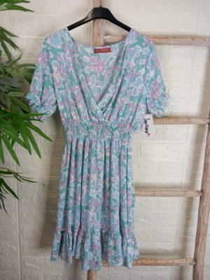 Vestido estampado flores azules verdes y rosas