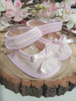 Zapatito tela lazos rosa