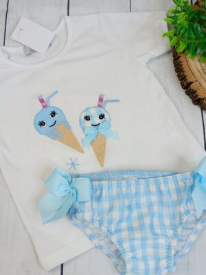 Conjunto baño helados vichy azul braguita