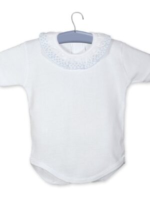 Body cuello puntilla M/C azul