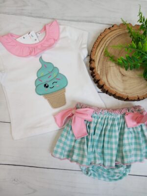 Conjunto helados vichy verde rosa