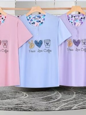 Pijama manga corta corazones