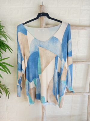 Jersey azul estampado marrón y verde