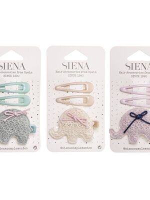 Pack clip elefante tejido + 2 clips pelo